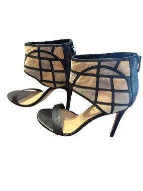 Via Spiga Women’s Leather Geometric Gold Silver Black Ankle Cuff Stilettos SZ 10